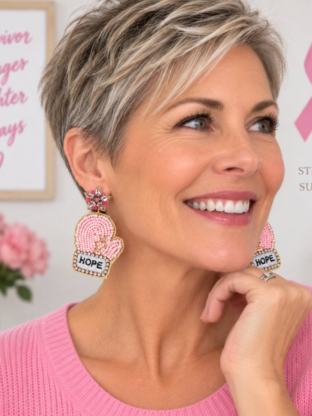 Hope Breast Cancer Awareness Seed Bead Earrings